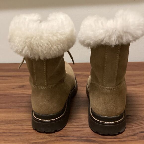 LLBean NWOT Tan Lace Up Nordic Winter Boot with Fleece Lining & Roll Down Cuff. - Picture 4 of 8